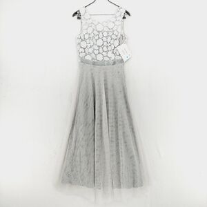 New D.EXTERIOR Gray Tulle Sleeveless Floral Lace Maxi Dress P847
